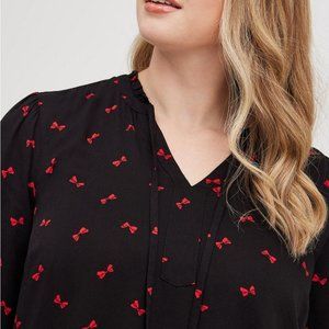 Torrid Rayon Twill Tie Neck Red Bow Top